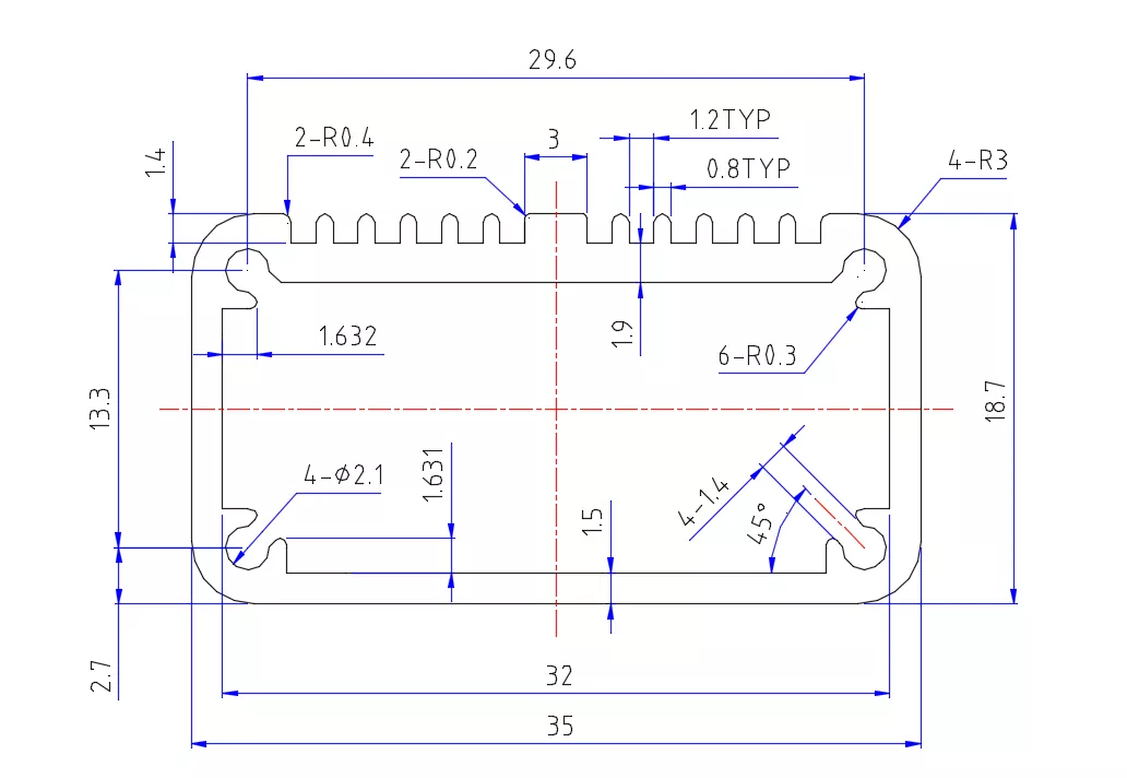 35×18mm Extruded Aluminum Electronic Housing for PCB