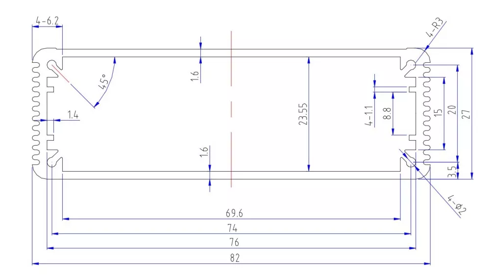 82×27mm Aluminum Housing for Communication and Electronic Control Module